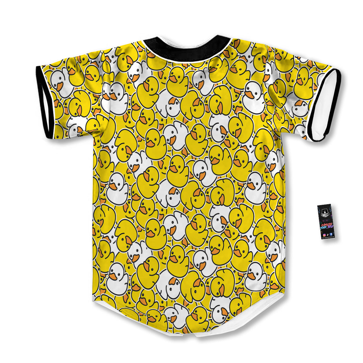 White And Yellow Duck Rubber Print Pattern Baseball Jersey-grizzshop