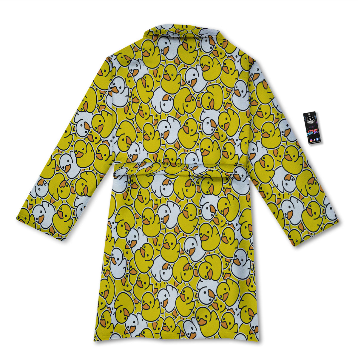 White And Yellow Duck Rubber Print Pattern Bathrobe-grizzshop