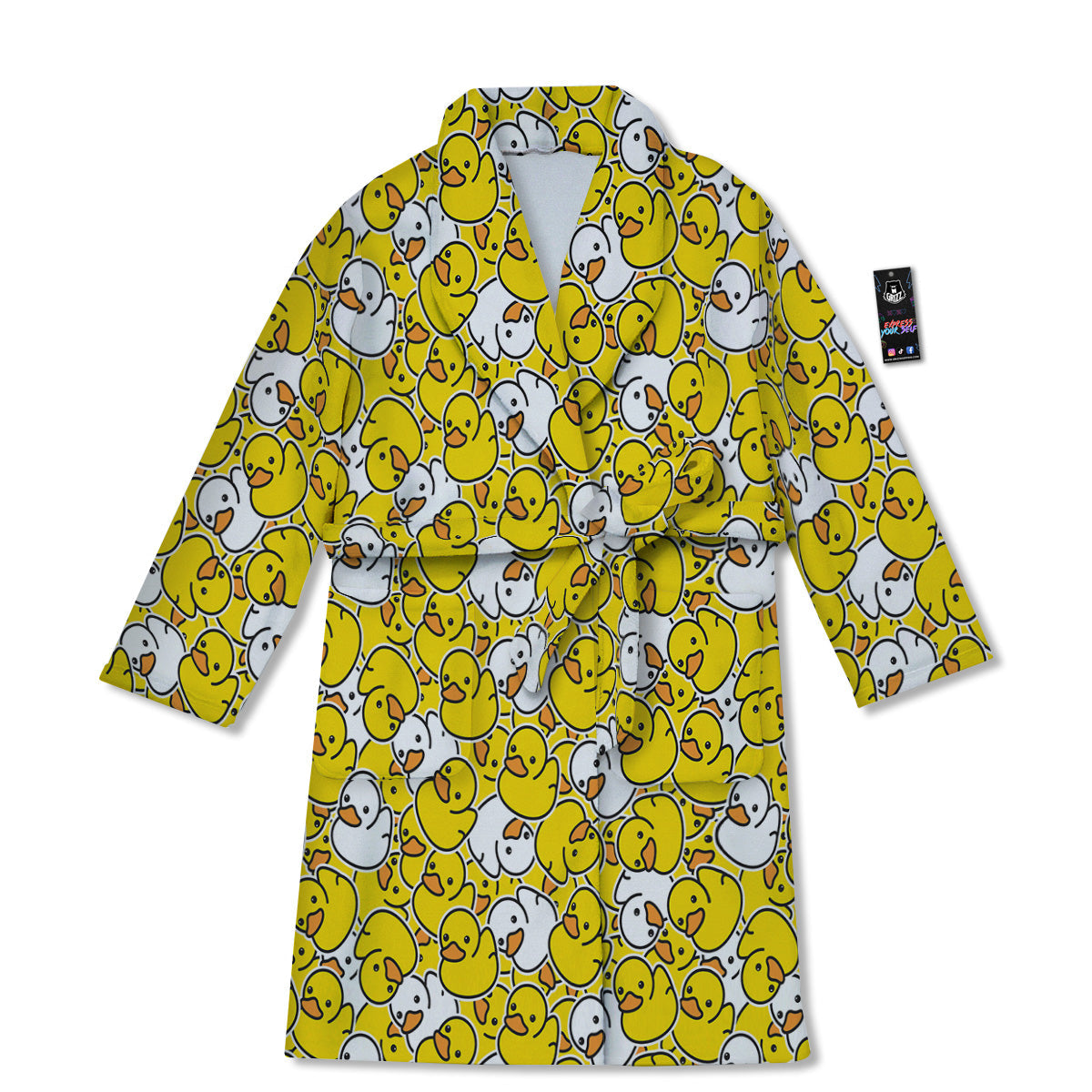 White And Yellow Duck Rubber Print Pattern Bathrobe-grizzshop