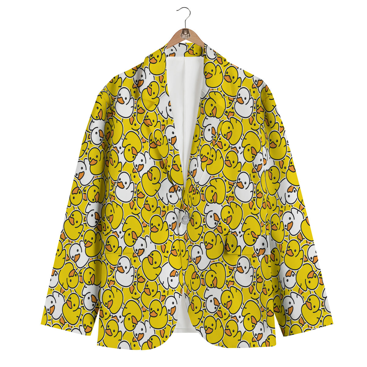 White And Yellow Duck Rubber Print Pattern Men's Blazer-grizzshop