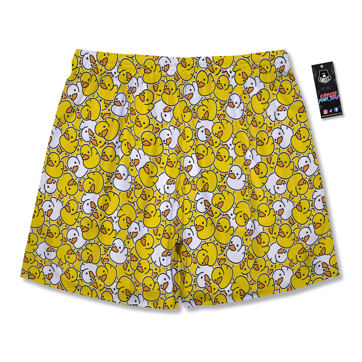 White And Yellow Duck Rubber Print Pattern Men's Running Shorts-grizzshop
