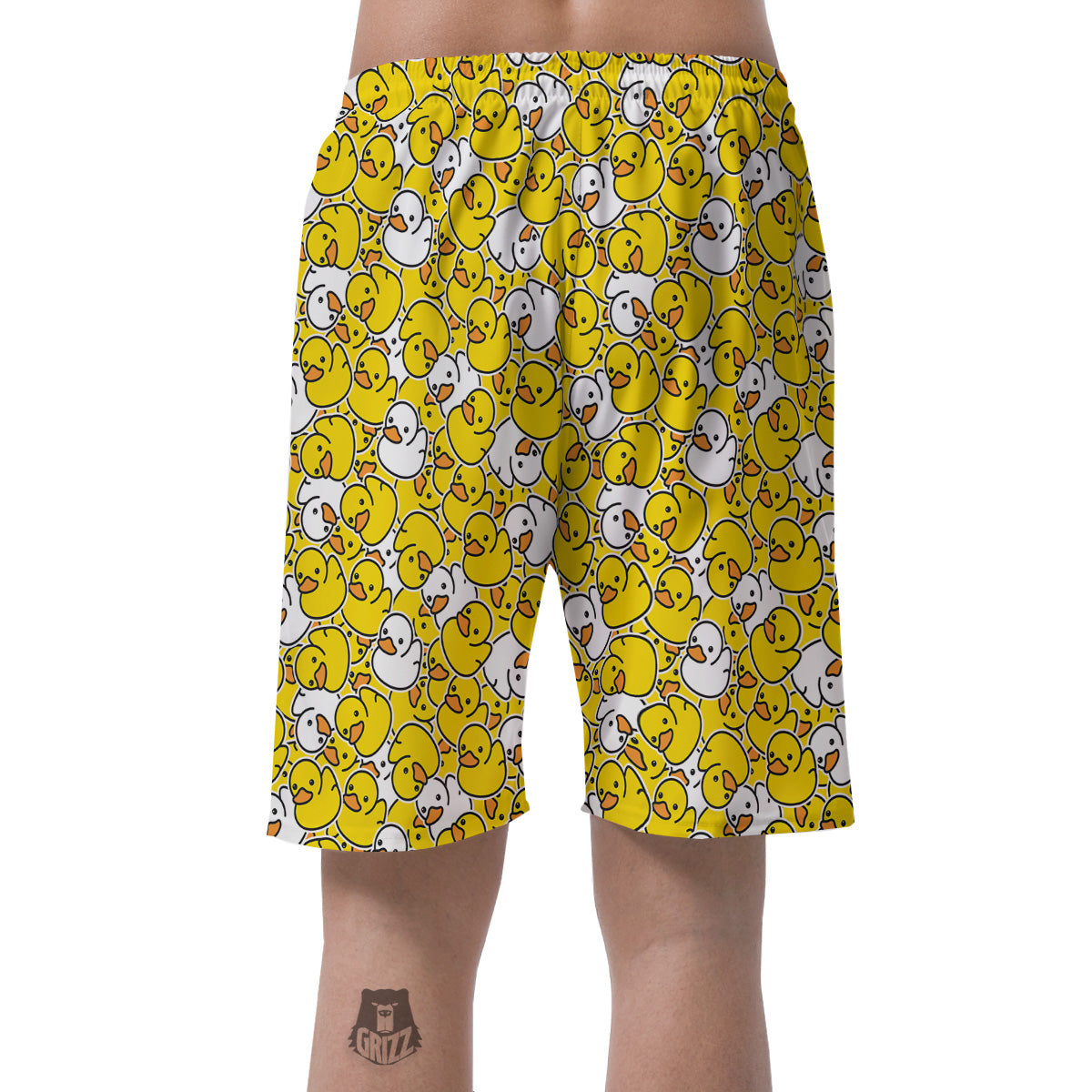 White And Yellow Duck Rubber Print Pattern Men's Shorts-grizzshop