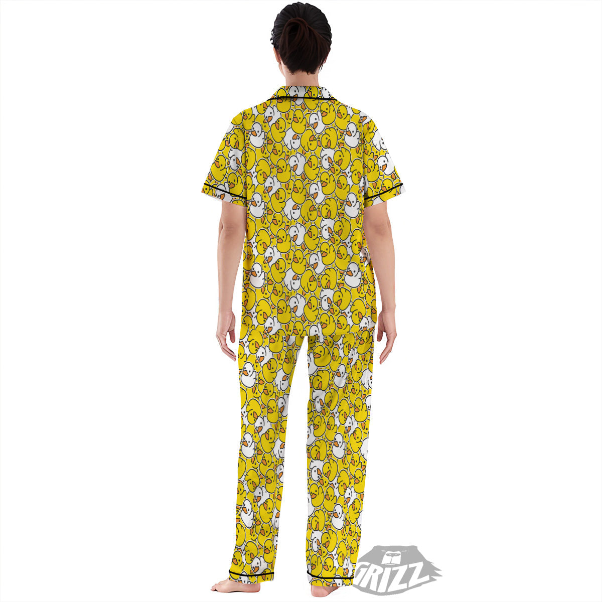 White And Yellow Duck Rubber Print Pattern Women's Pajamas Set-grizzshop