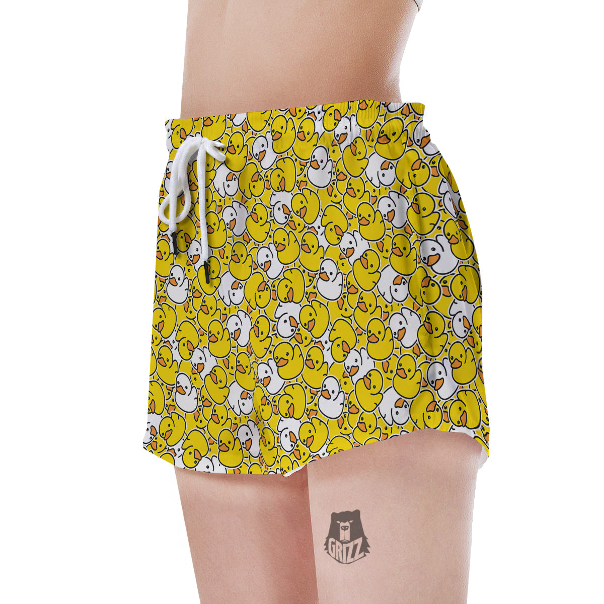 White And Yellow Duck Rubber Print Pattern Women's Shorts-grizzshop