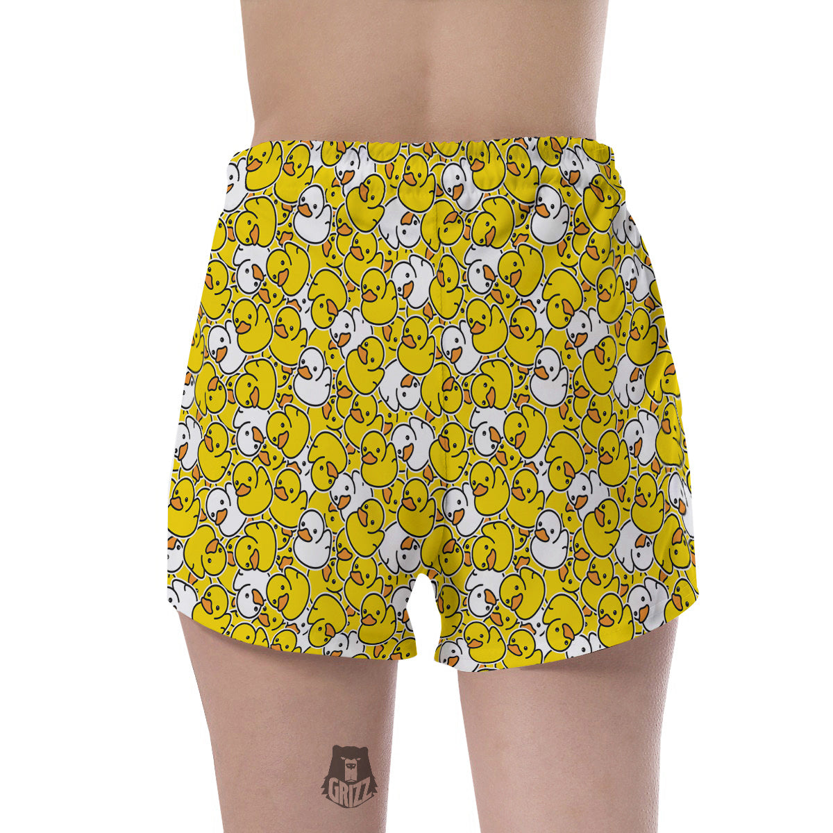 White And Yellow Duck Rubber Print Pattern Women's Shorts-grizzshop
