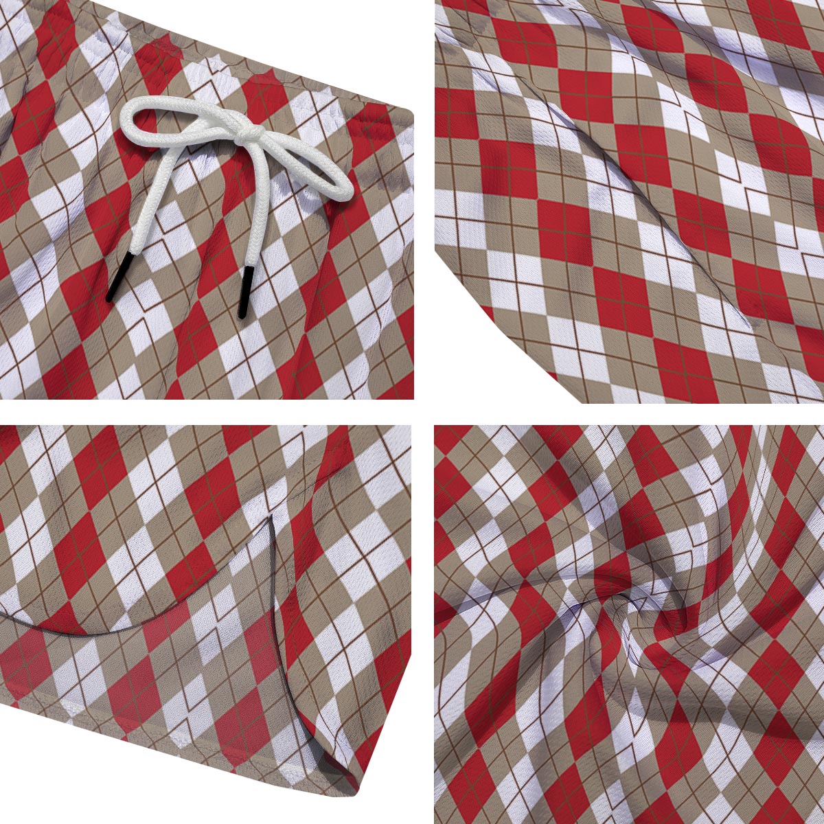 White Argyle And Beige Red Print Pattern Men's Running Shorts-grizzshop