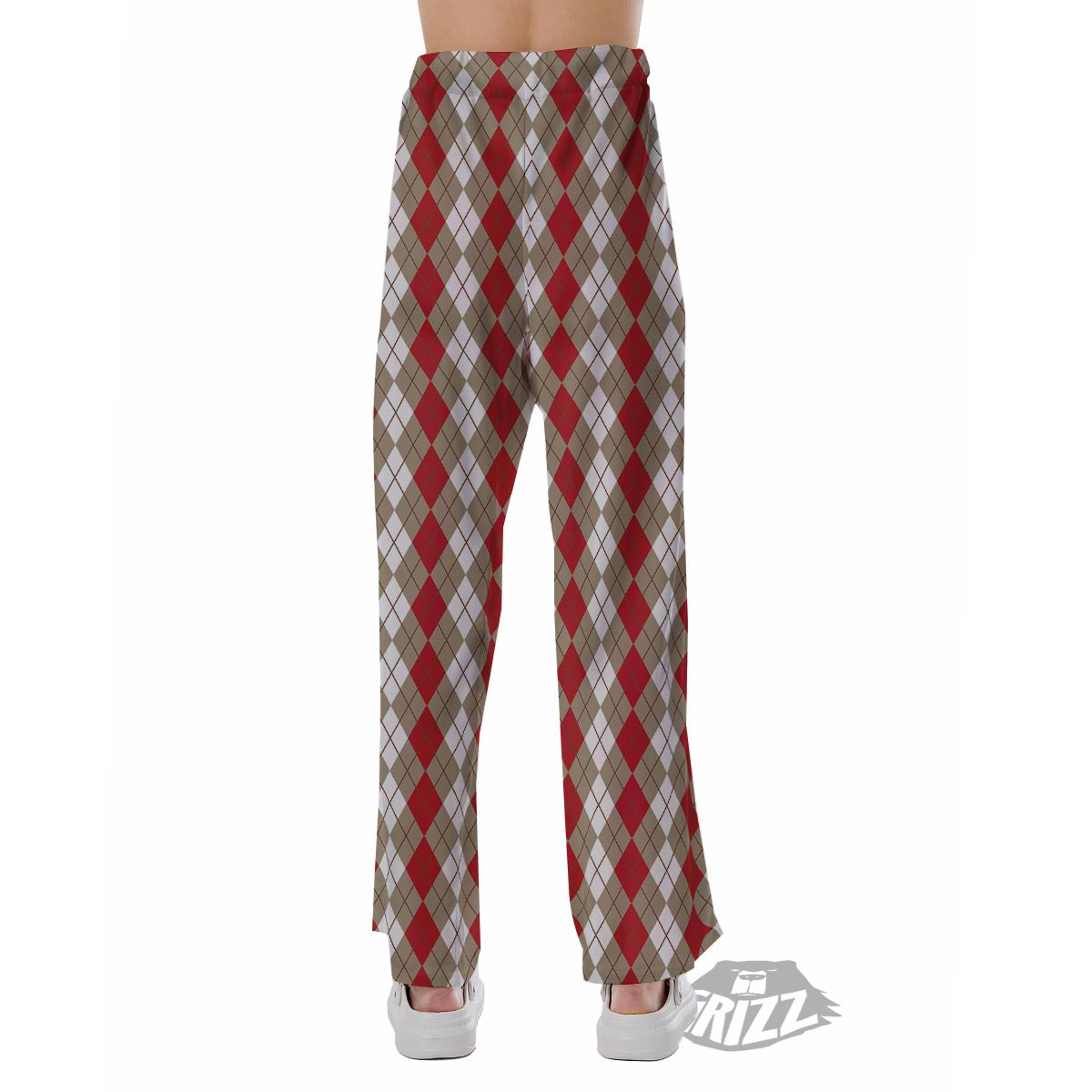 White Argyle And Beige Red Print Pattern Pajama Pants-grizzshop