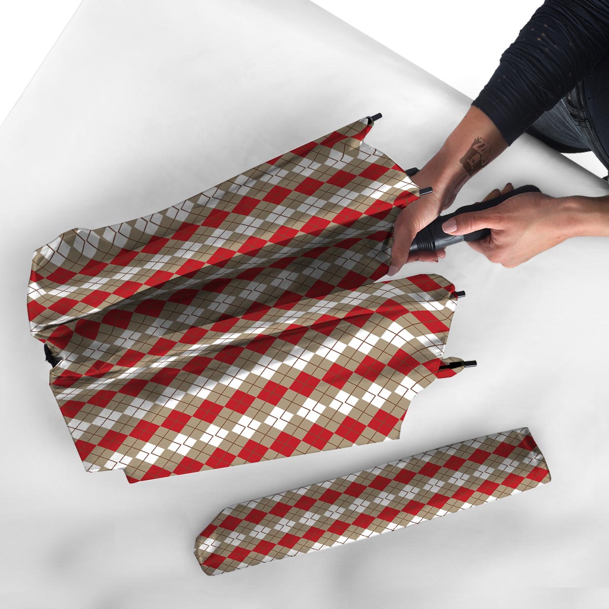 White Argyle And Beige Red Print Pattern Umbrella-grizzshop