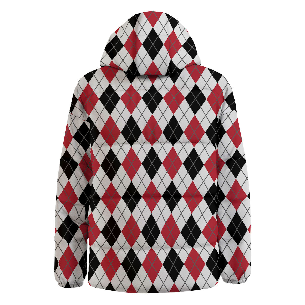 White Argyle And Black Red Print Down Jacket-grizzshop