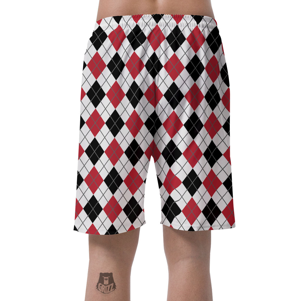 White Argyle And Black Red Print Men's Shorts-grizzshop