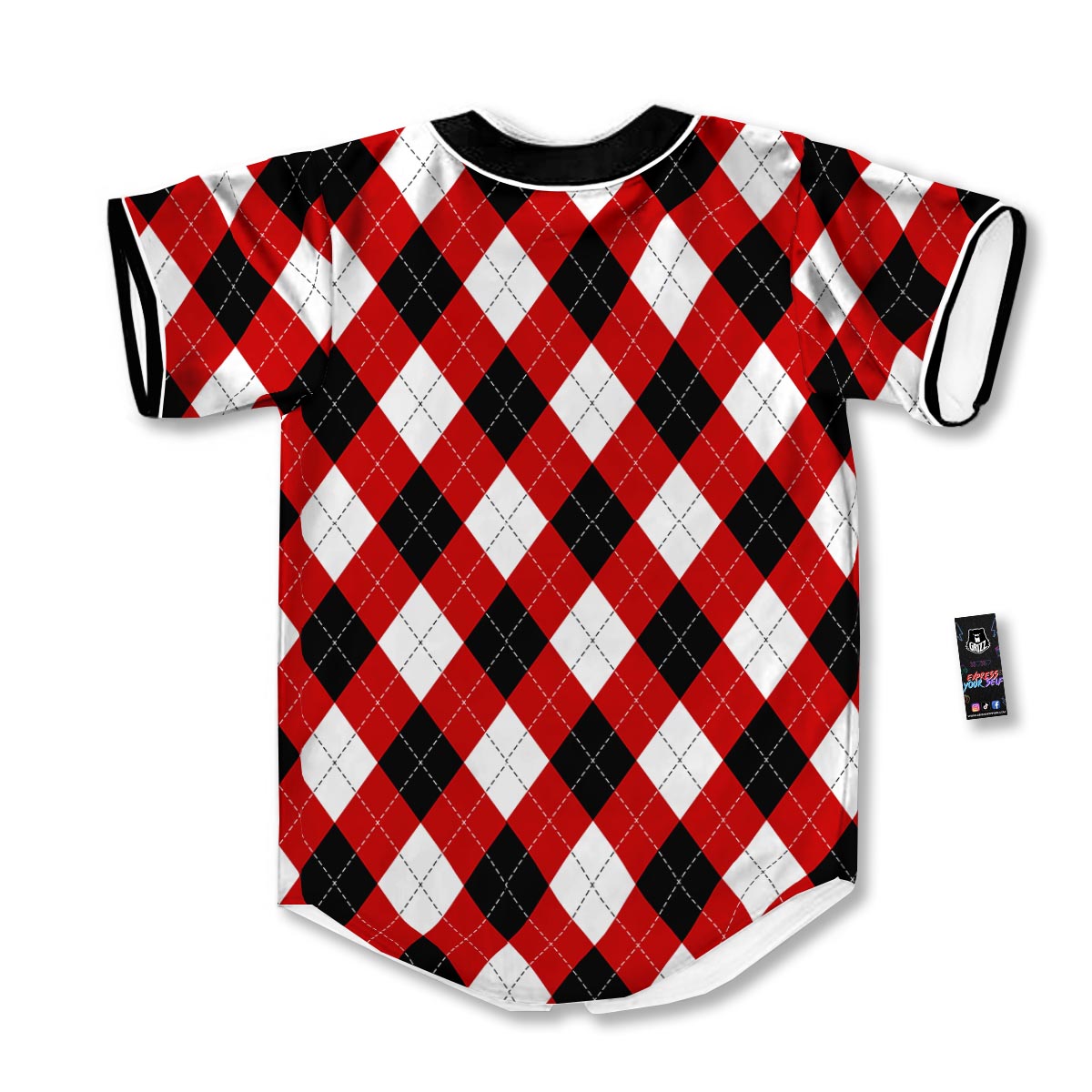 White Argyle And Black Red Print Pattern Baseball Jersey-grizzshop