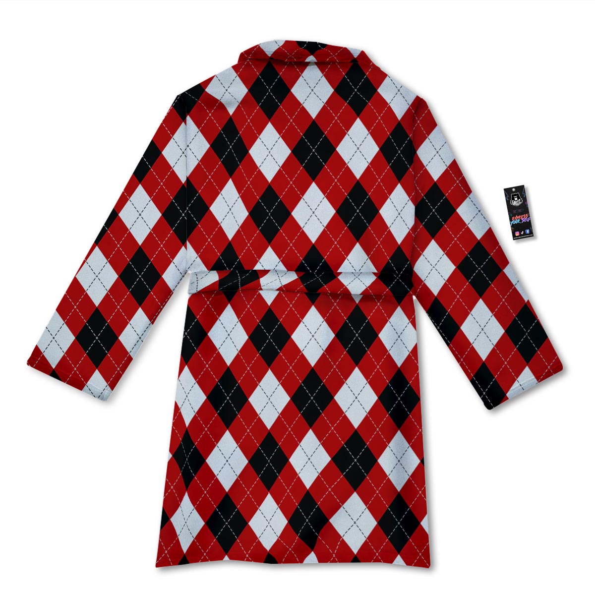 White Argyle And Black Red Print Pattern Bathrobe-grizzshop