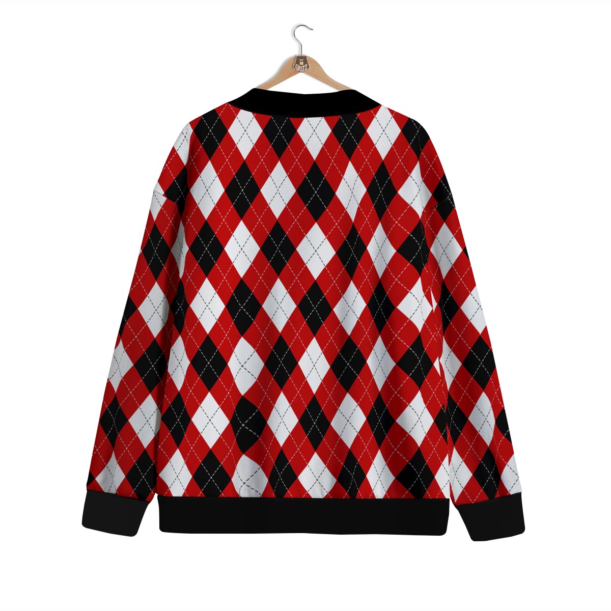 White Argyle And Black Red Print Pattern Cardigan-grizzshop