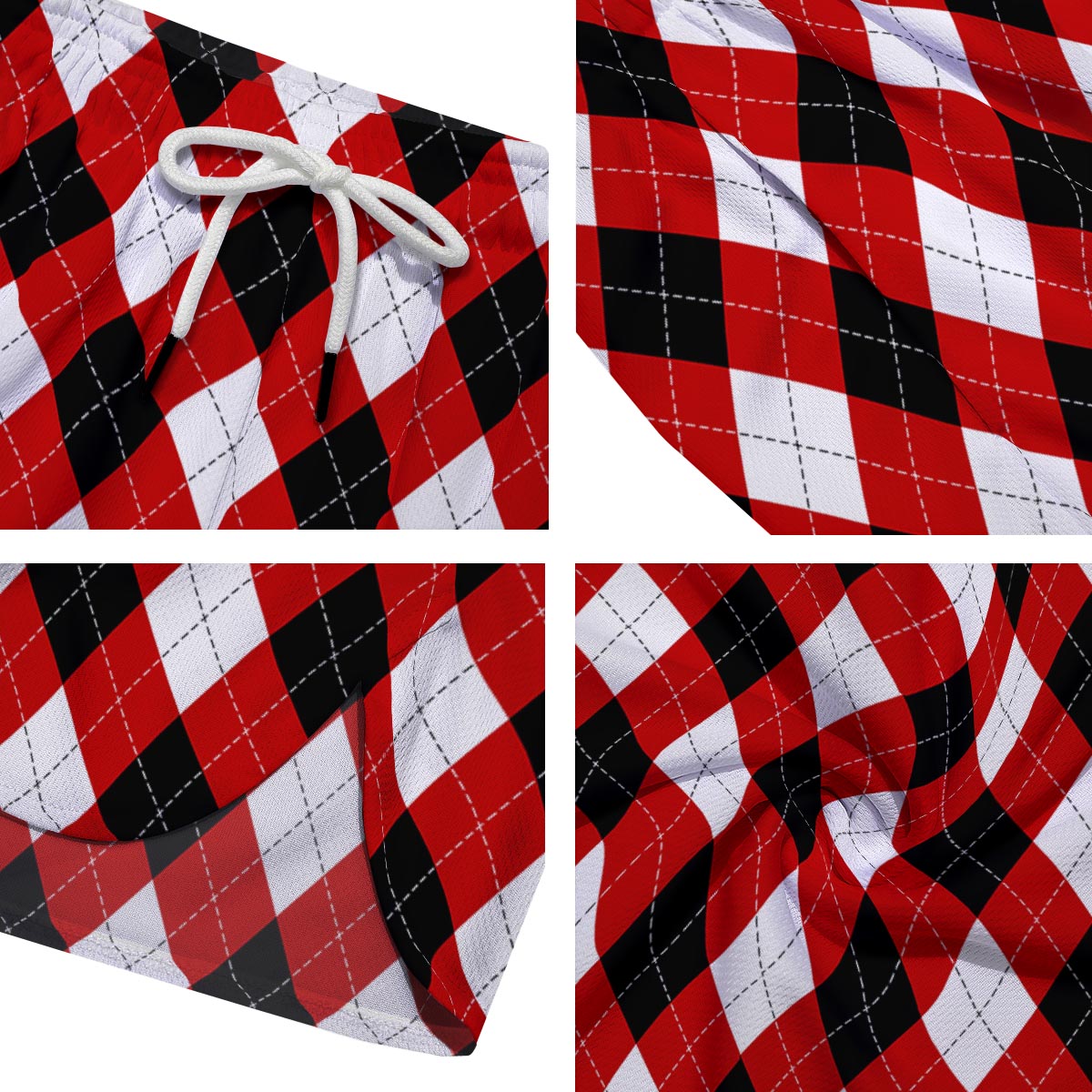 White Argyle And Black Red Print Pattern Men's Running Shorts-grizzshop