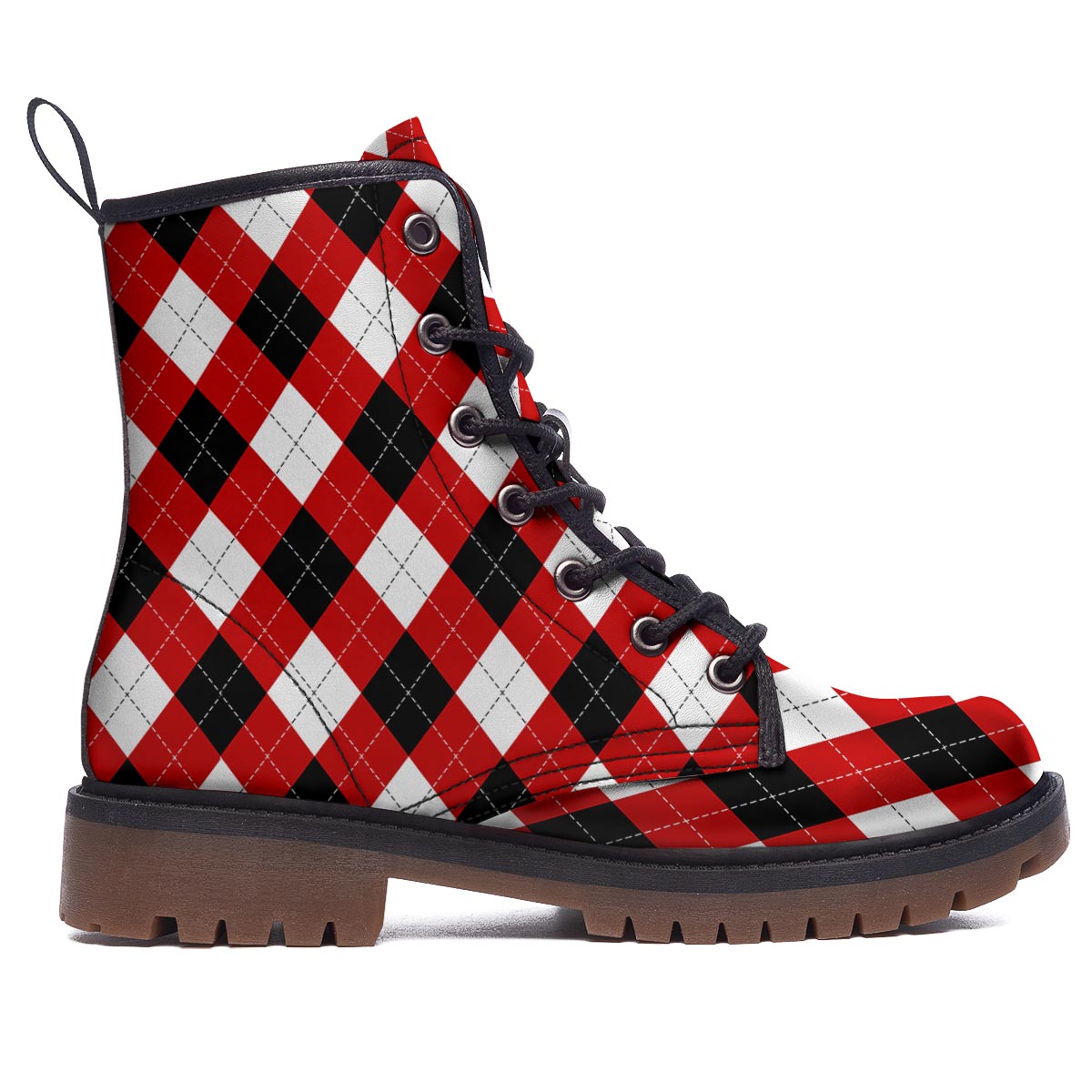 White Argyle And Black Red Print Pattern Work Boots-grizzshop