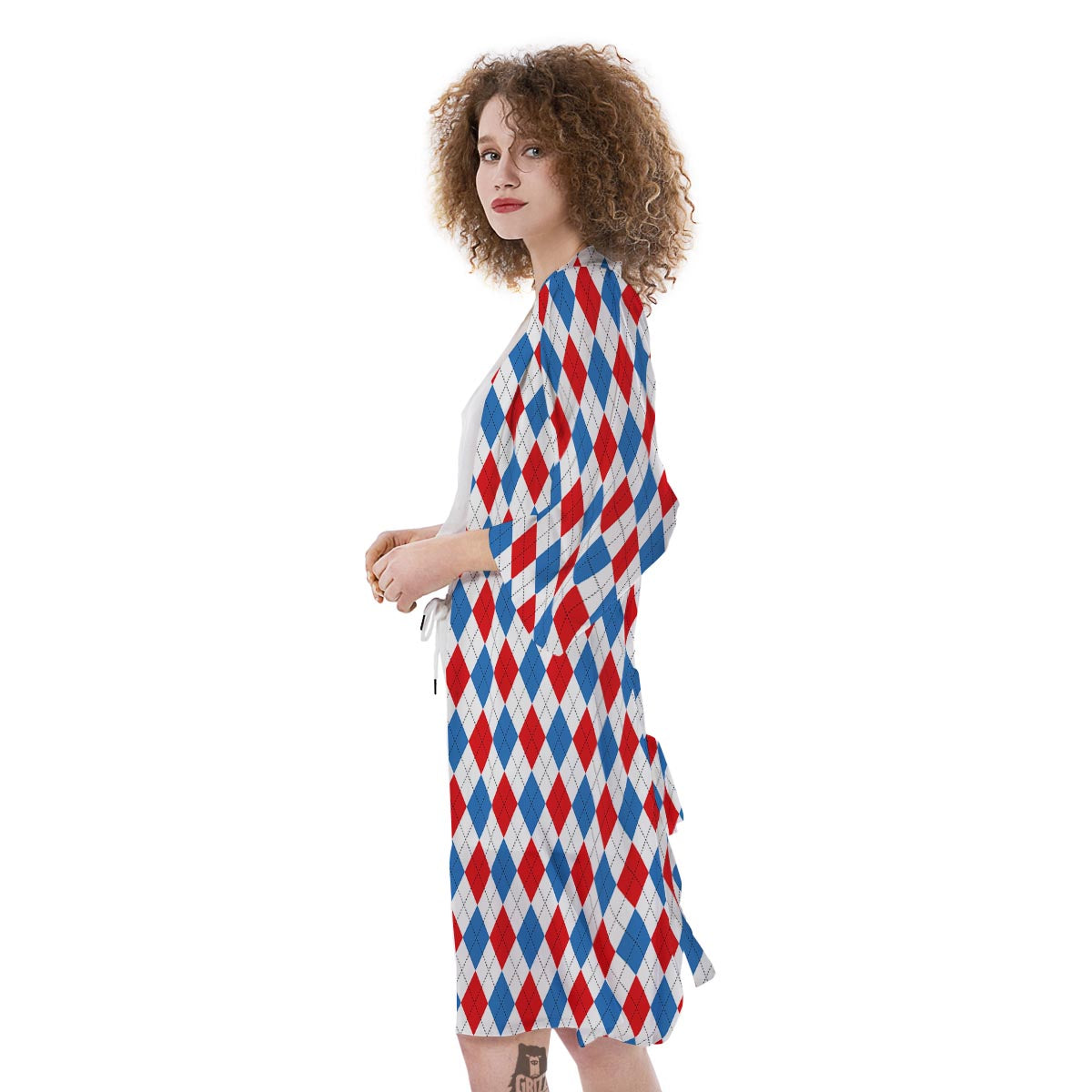 White Argyle And Blue Red Print Pattern Kimono-grizzshop