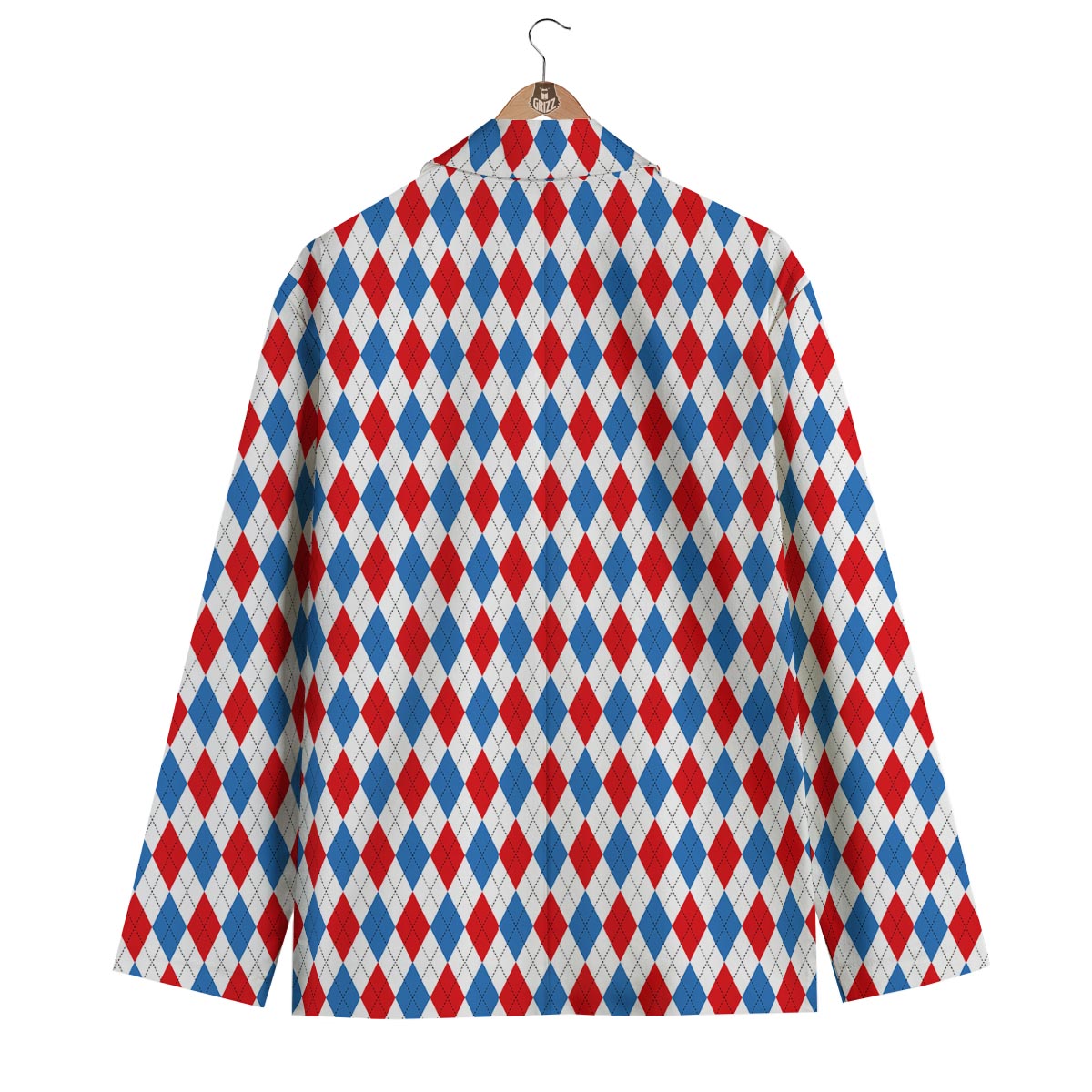 White Argyle And Blue Red Print Pattern Men's Blazer-grizzshop