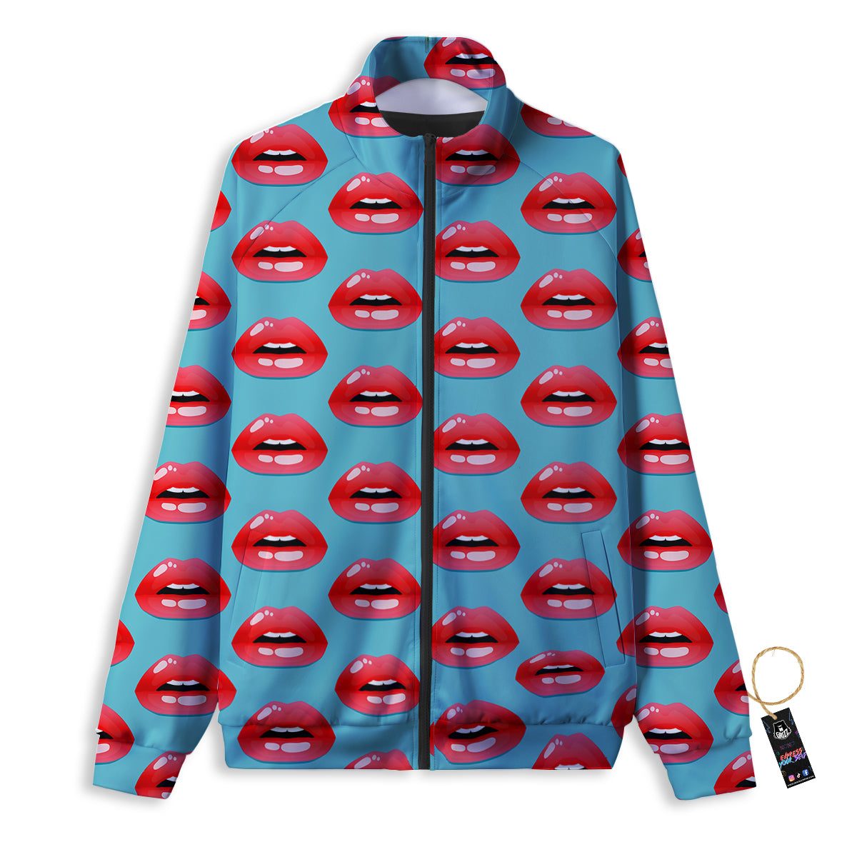 White Argyle And Blue Red Print Pattern Track Jacket-grizzshop