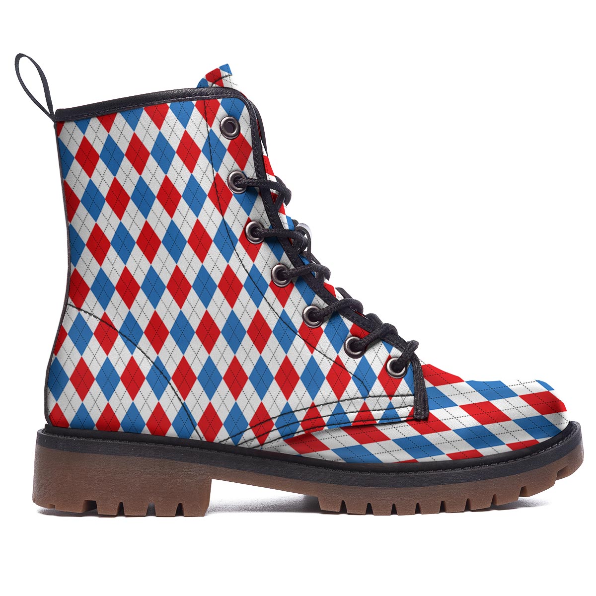 White Argyle And Blue Red Print Pattern Work Boots-grizzshop
