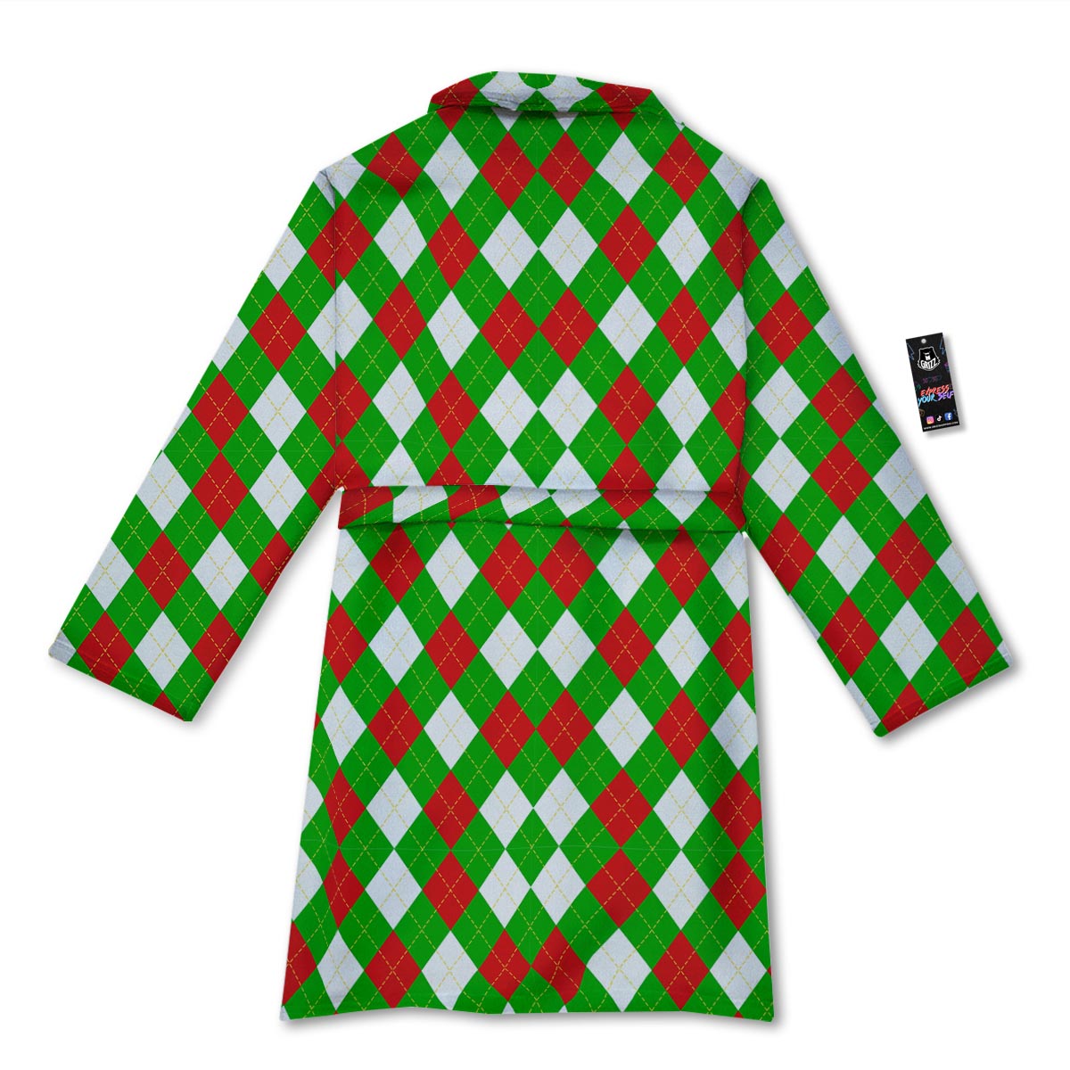 White Argyle And Green Red Print Pattern Bathrobe-grizzshop