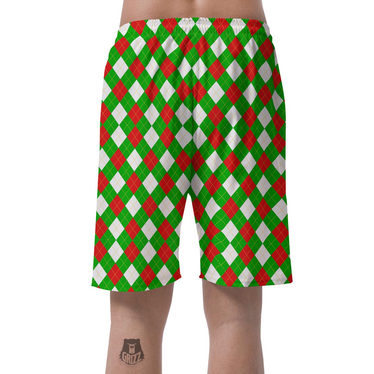 White Argyle And Green Red Print Pattern Men's Shorts-grizzshop