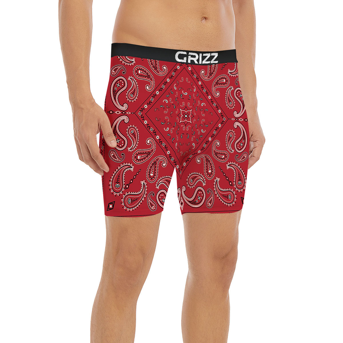 White Bandana And Black Red Print Boxer Briefs-grizzshop
