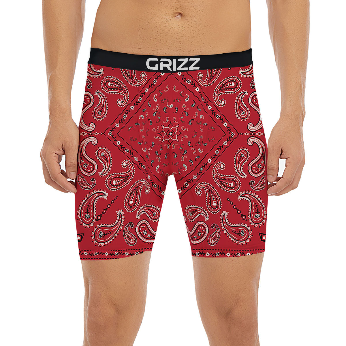 White Bandana And Black Red Print Boxer Briefs-grizzshop