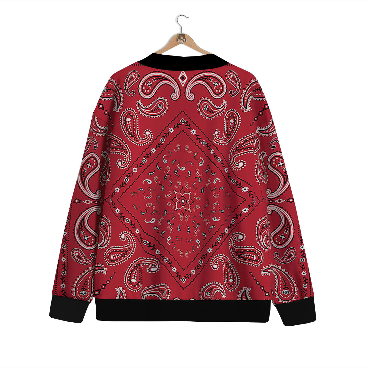 White Bandana And Black Red Print Cardigan-grizzshop