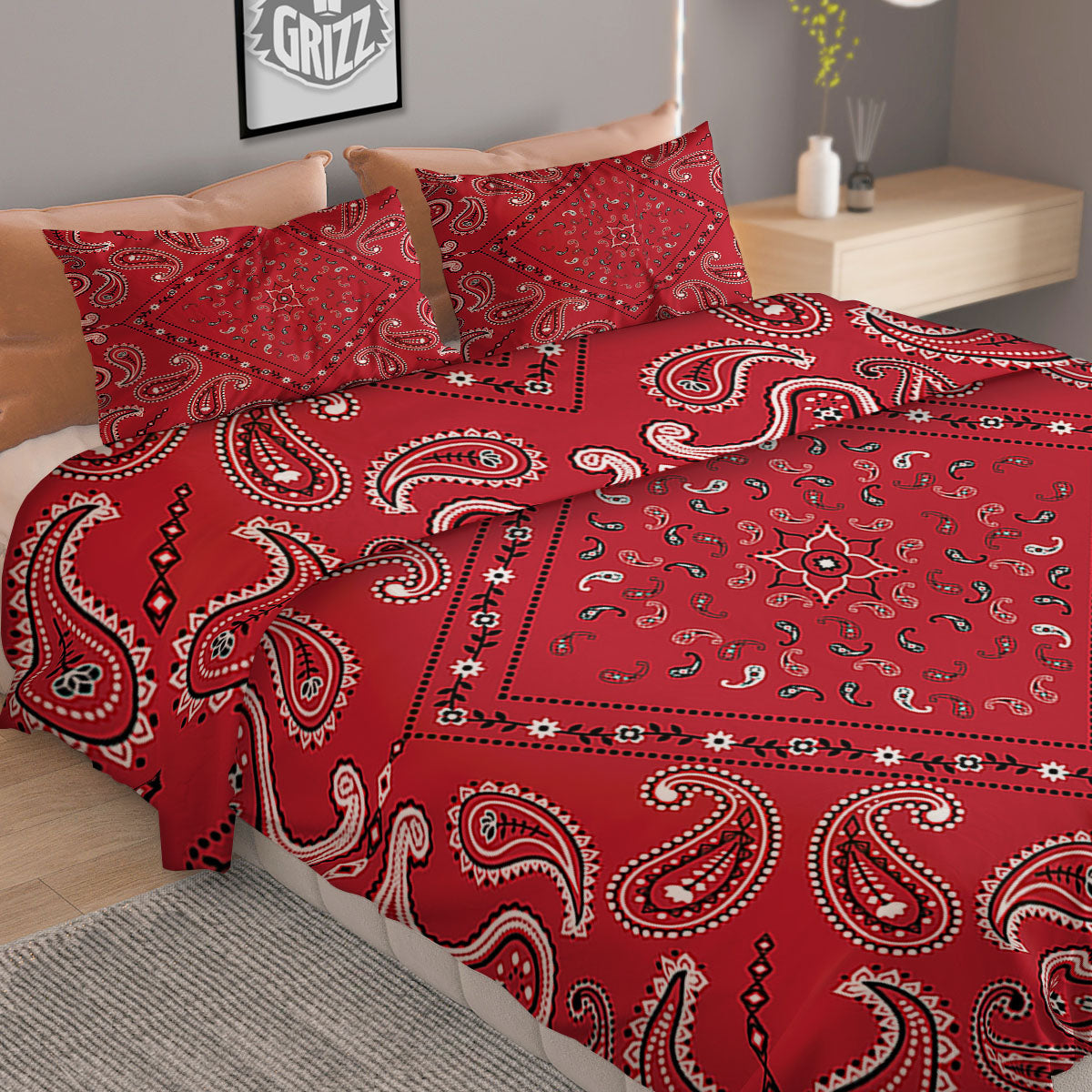White Bandana And Black Red Print Duvet Cover Bedding Set
