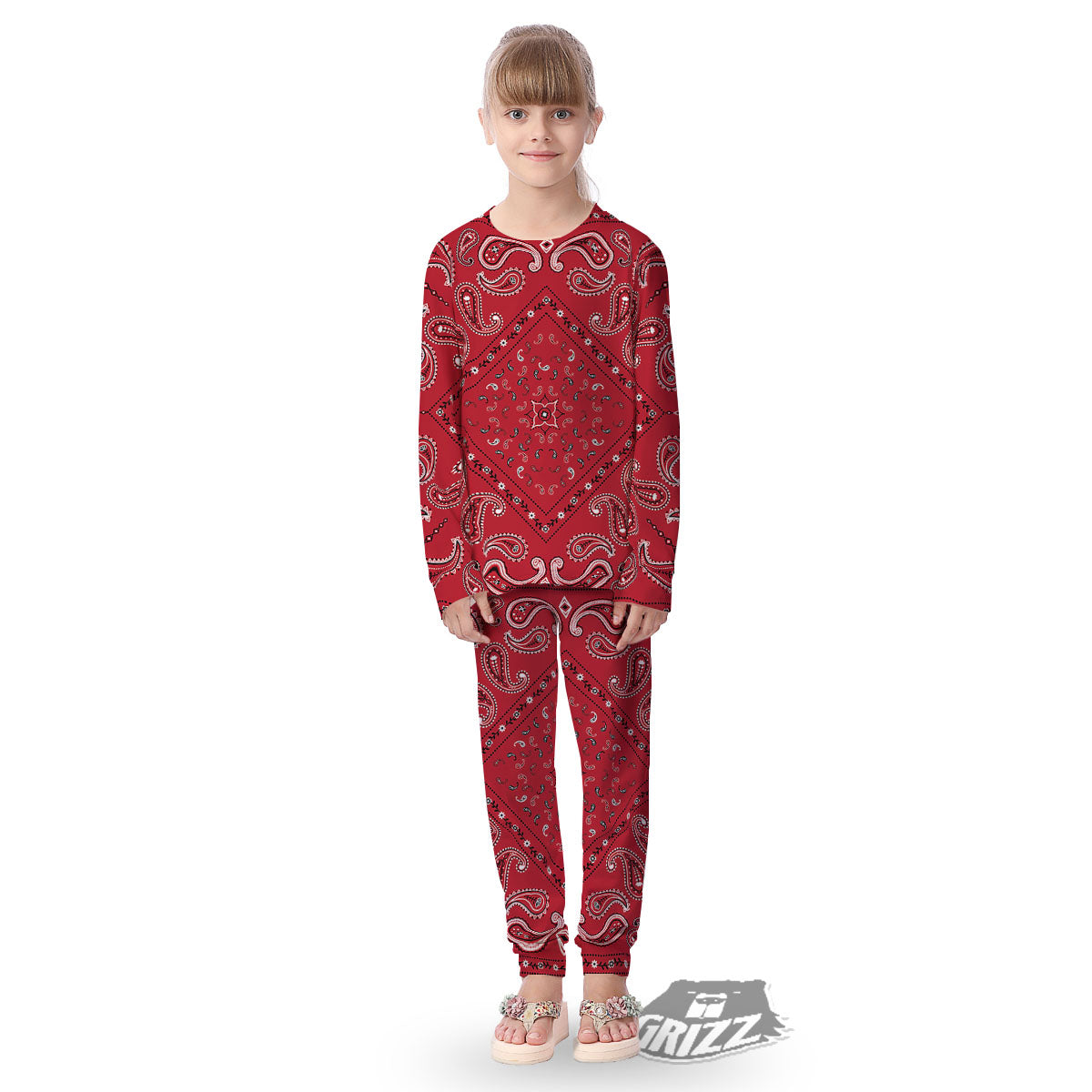 White Bandana And Black Red Print Kid's Pajamas-grizzshop