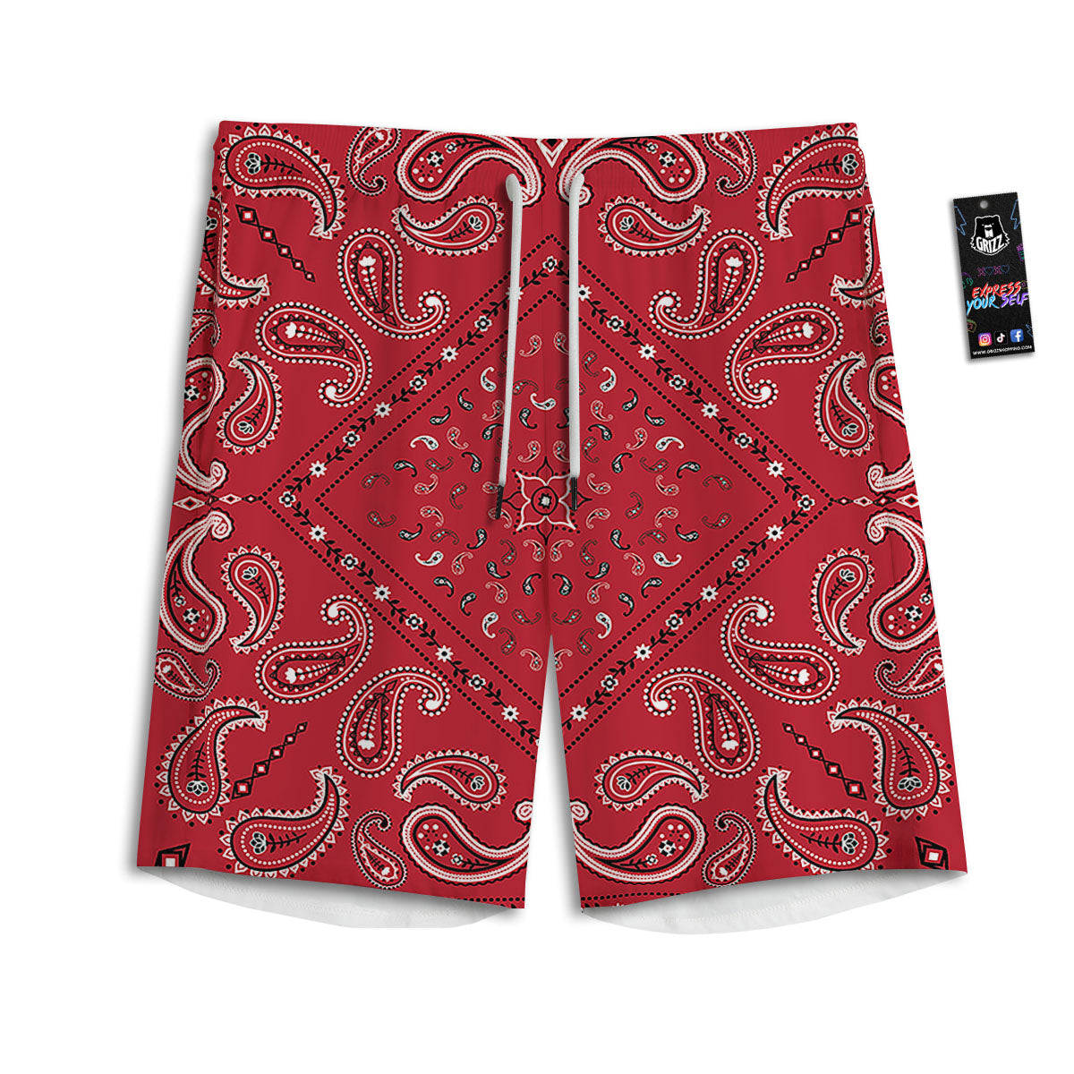 White Bandana And Black Red Print Men's Athletic Shorts