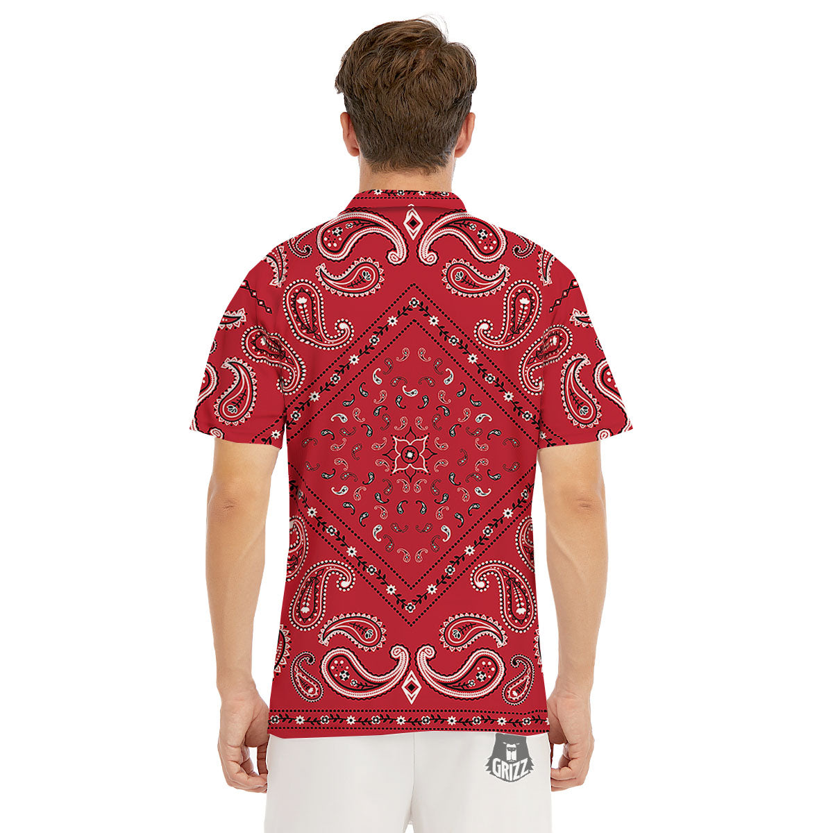 White Bandana And Black Red Print Men's Golf Shirts-grizzshop