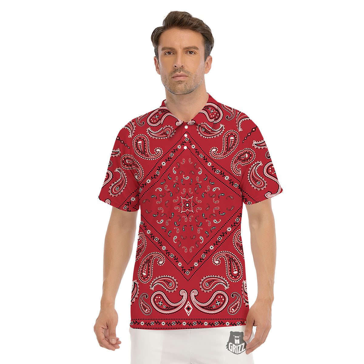 White Bandana And Black Red Print Men's Golf Shirts-grizzshop