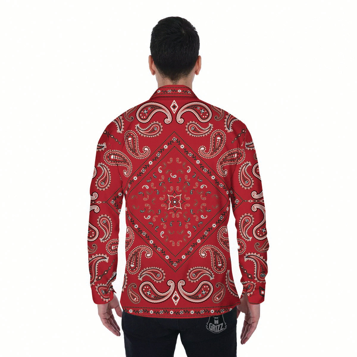 White Bandana And Black Red Print Men's Long Sleeve Shirts-grizzshop