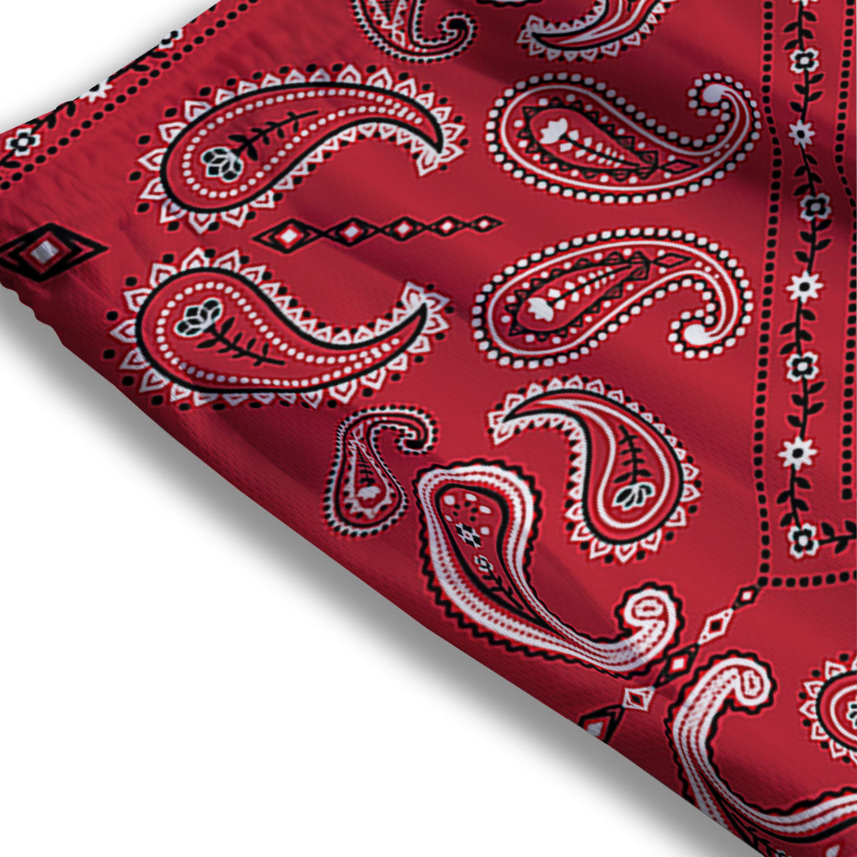 White Bandana And Black Red Print Mesh Shorts