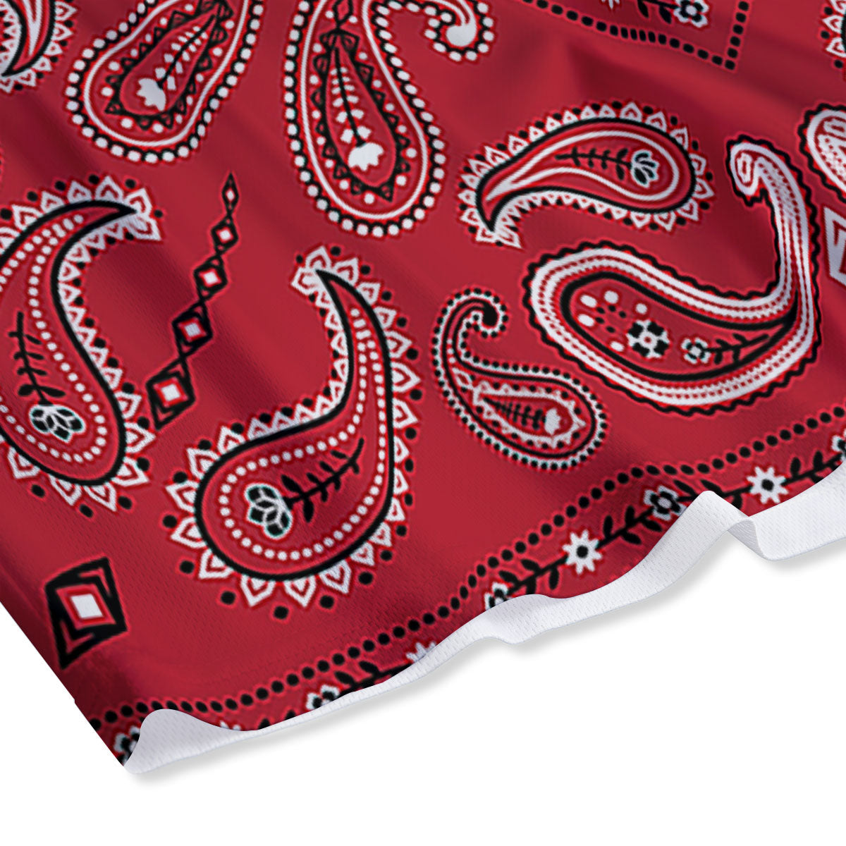 White Bandana And Black Red Print Mesh Shorts