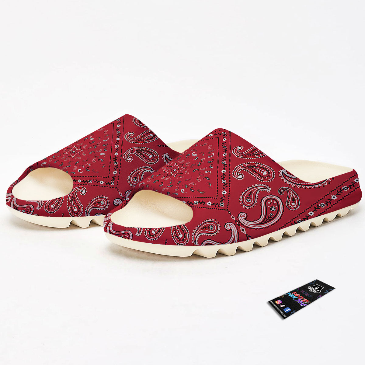 White Bandana And Black Red Print Sandals-grizzshop