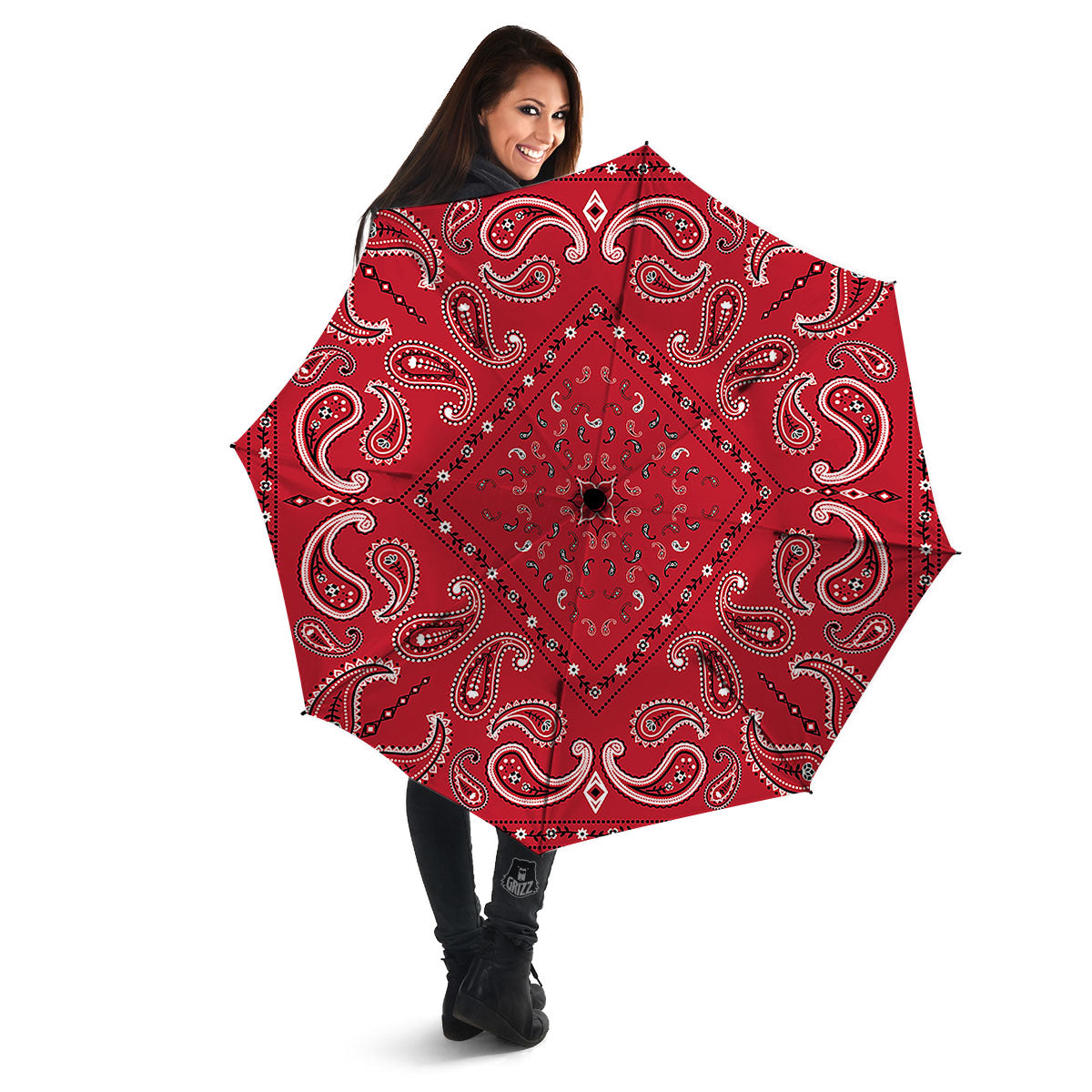 White Bandana And Black Red Print Umbrella-grizzshop