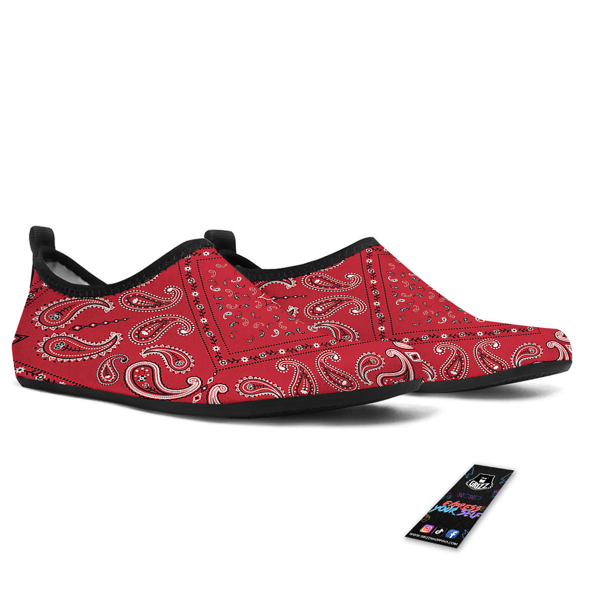White Bandana And Black Red Print Water Shoes-grizzshop