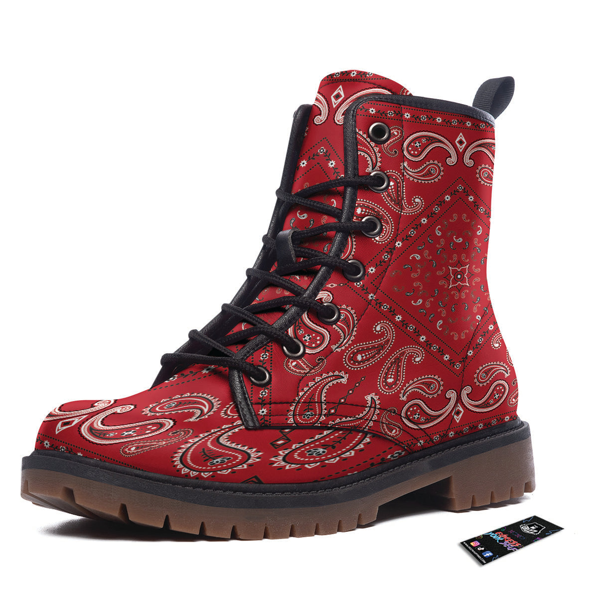 White Bandana And Black Red Print Work Boots-grizzshop