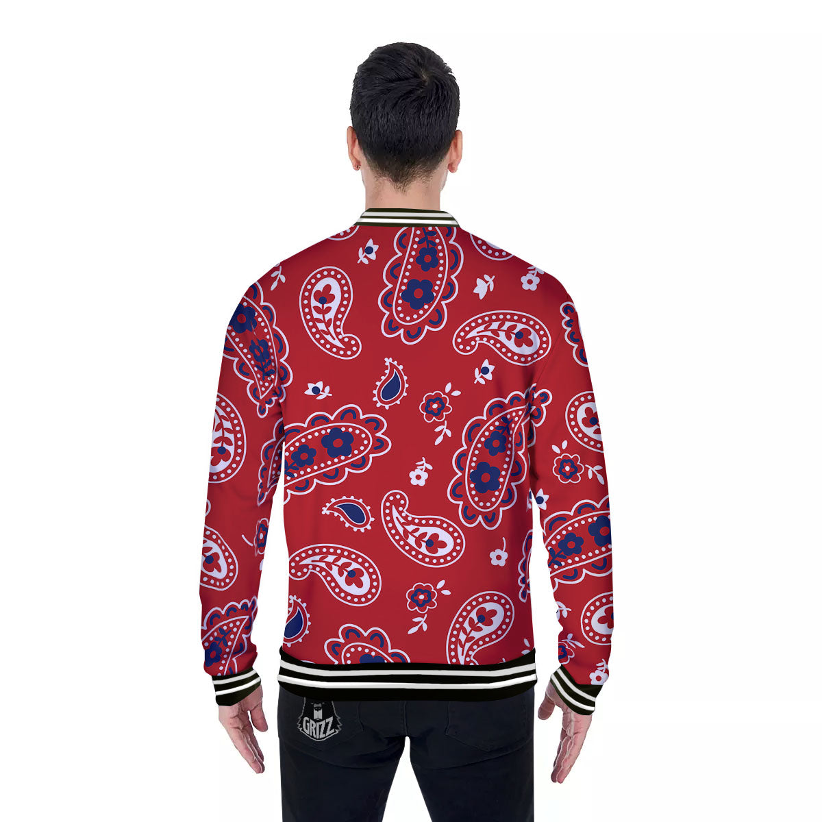 White Bandana And Blue Red Print Baseball Jacket-grizzshop