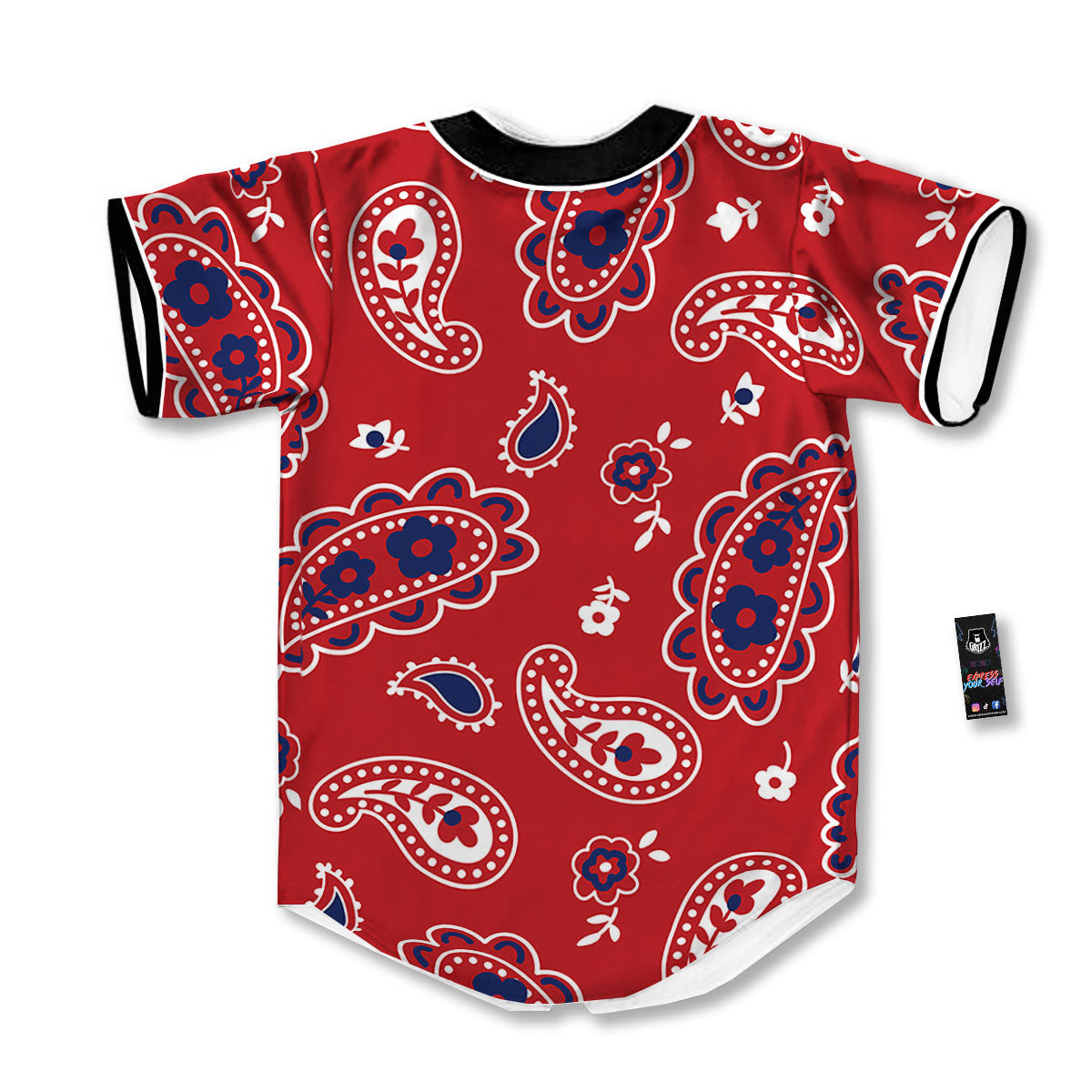White Bandana And Blue Red Print Baseball Jersey-grizzshop