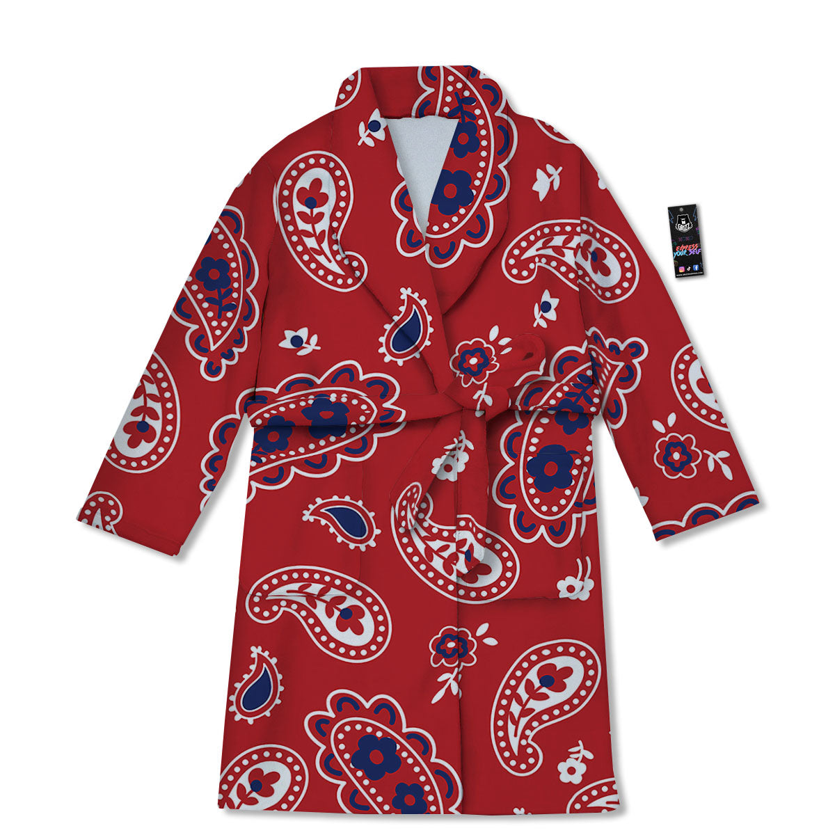 White Bandana And Blue Red Print Bathrobe-grizzshop
