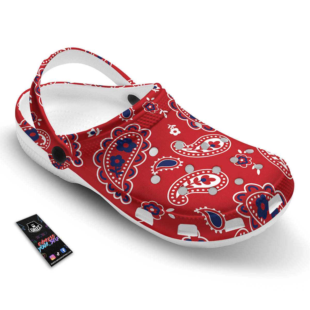 White Bandana And Blue Red Print Clog-grizzshop