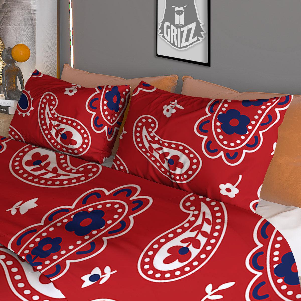 White Bandana And Blue Red Print Duvet Cover Bedding Set
