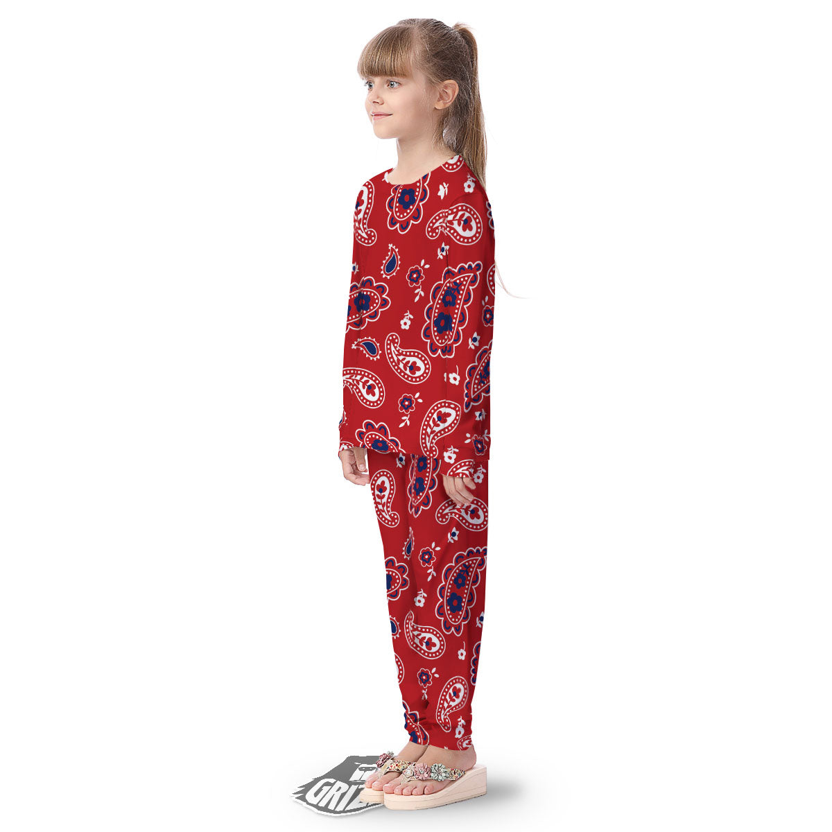 White Bandana And Blue Red Print Kid's Pajamas-grizzshop