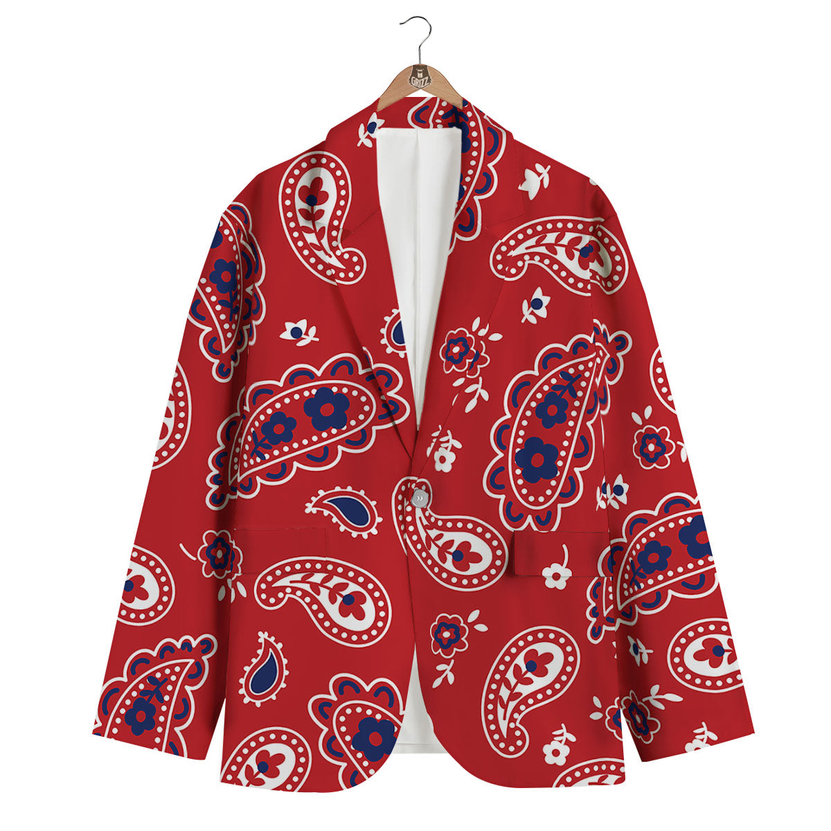 White Bandana And Blue Red Print Men's Blazer-grizzshop