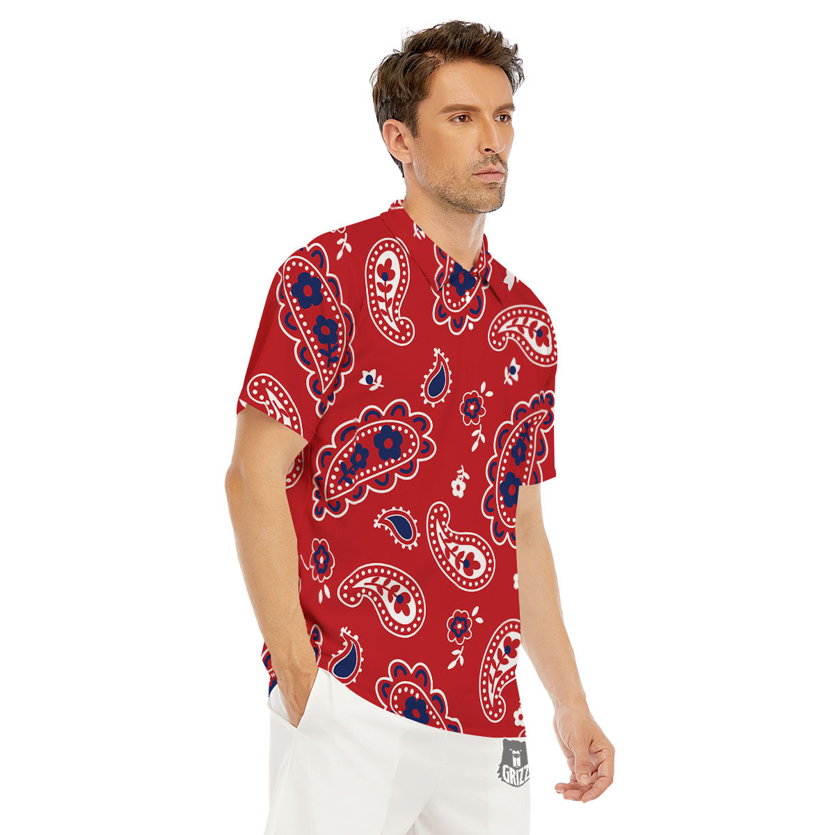 White Bandana And Blue Red Print Men's Golf Shirts-grizzshop