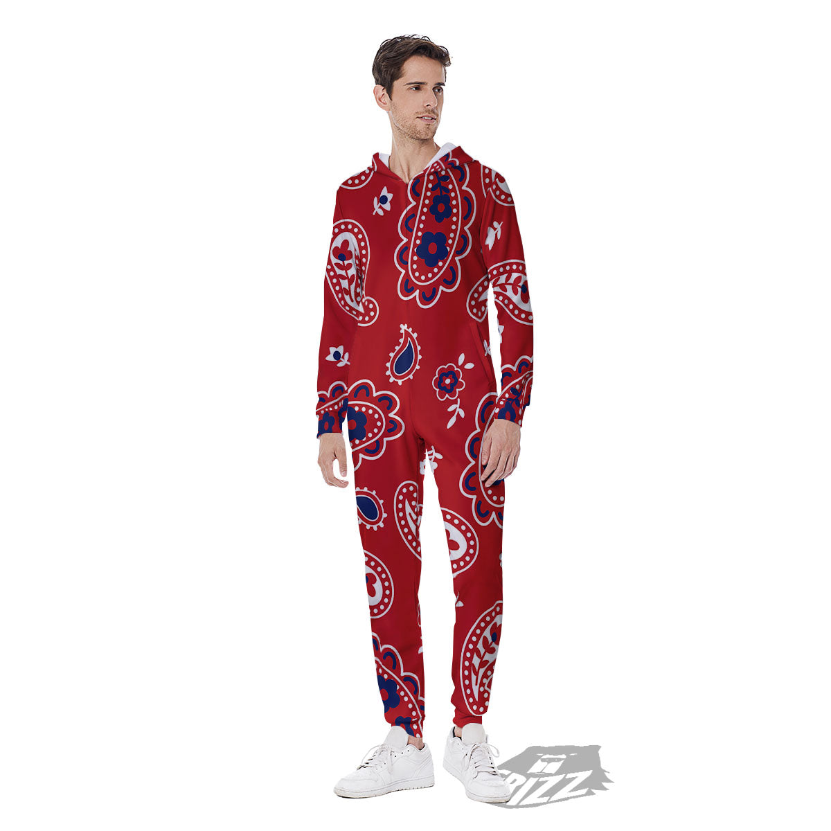 White Bandana And Blue Red Print Men's Jumpsuit-grizzshop