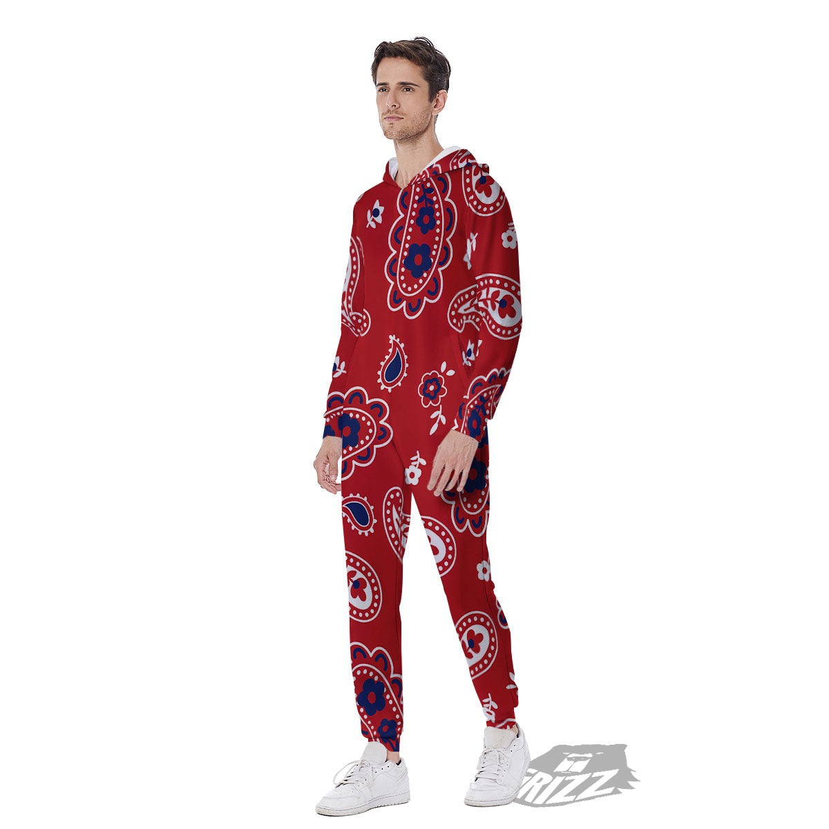 White Bandana And Blue Red Print Men's Jumpsuit-grizzshop